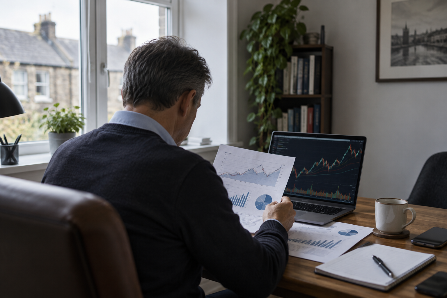 Investor reviewing share charts amid Hargreaves Lansdown concerns over capital gains tax.