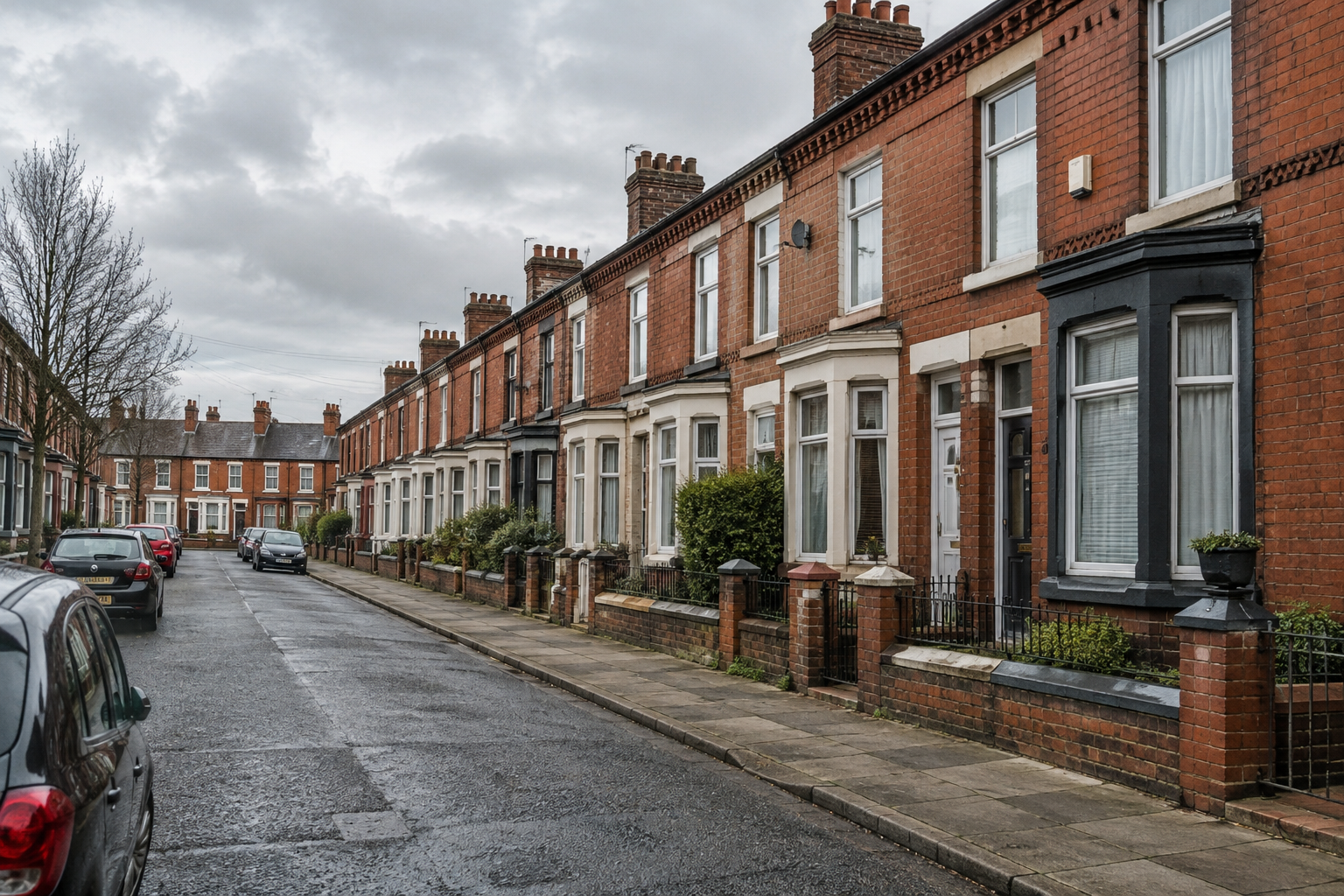Terraced houses on a residential street in Liverpool, where HMO planning controls are proposed